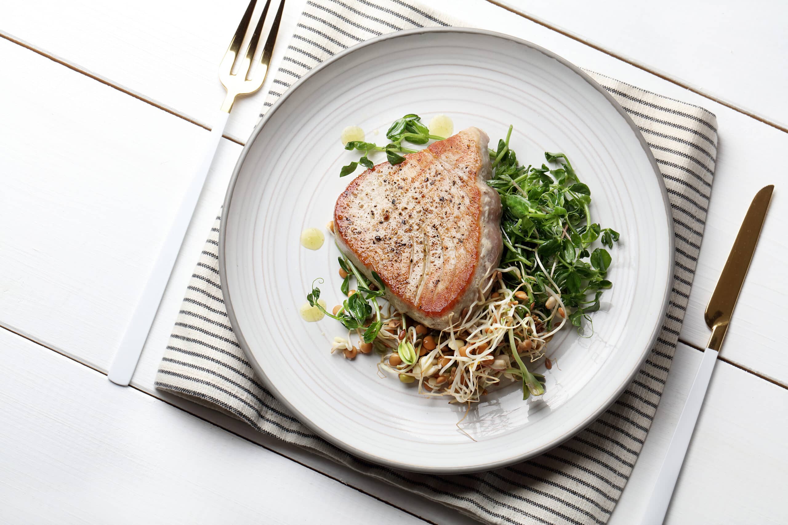 Grilled tuna plated at Blue Heron Dining